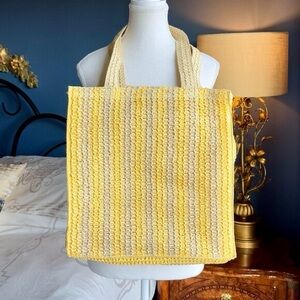 Yellow Striped Straw Crochet Tote